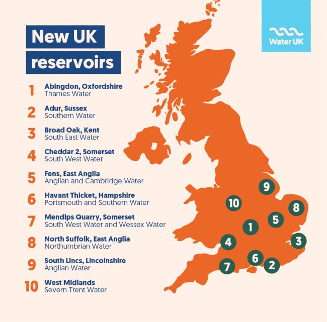 Map of proposed new reservoirs